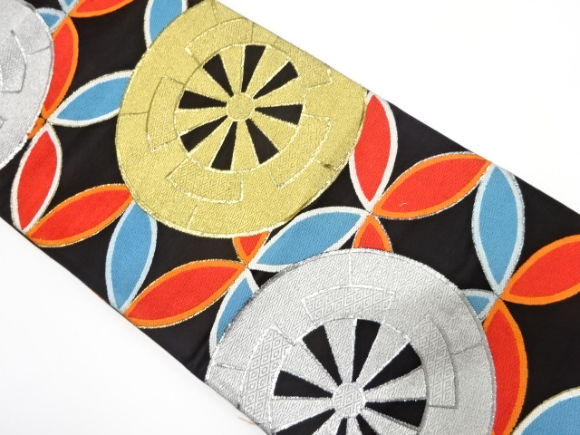 アンティーク　源氏車に七宝模様織り出し袋帯（着用可）